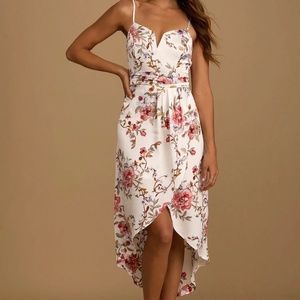 My Favorite Day Ivory Floral Print Tulip Skirt Midi Dress